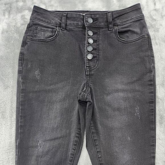 Maurices M. Jeans Women 6 Black Distressed High Rise Skinny Crop Raw Hem Stretch - Picture 2 of 12